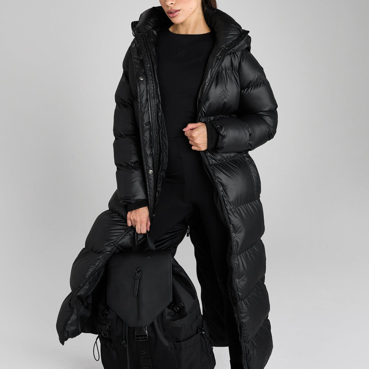 Black Heavy Quilted Long Puffer – Aztec Diamond