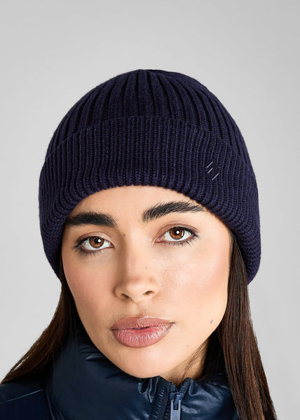 Navy Knitted Beanie Hat – Aztec Diamond