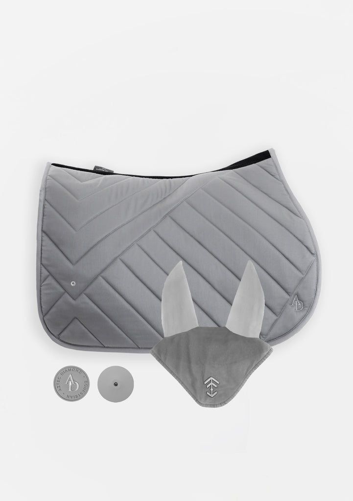 Grey Saddle Cloth & Fly Veil Set